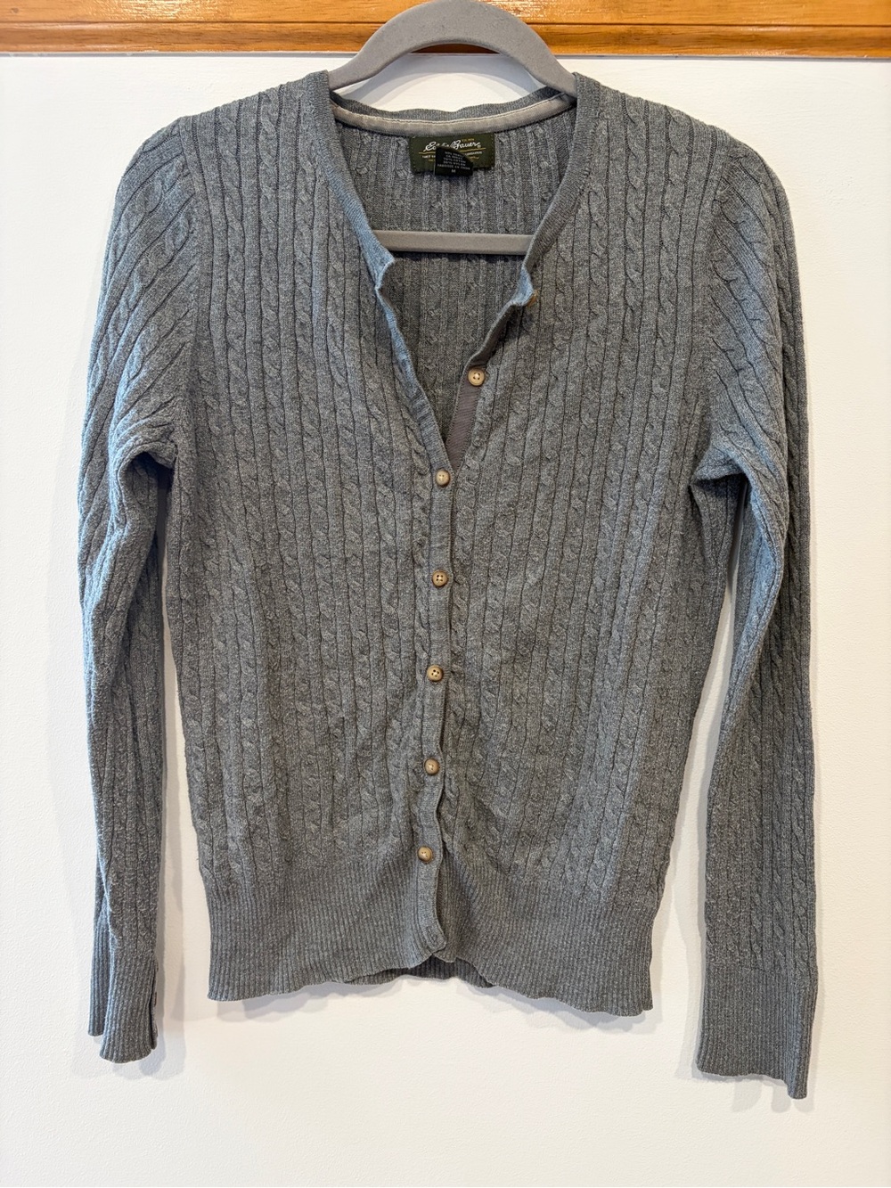 Eddie Bauer Classic Gray Cable Knit Cardigan with Button Front - Women’s Medium